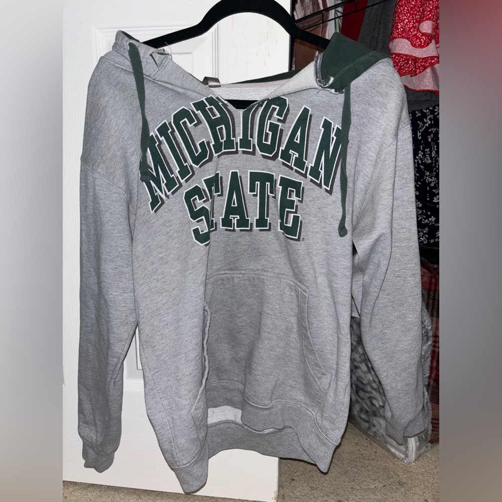 michigan state hand it neckline grey hoodie sweatshirt